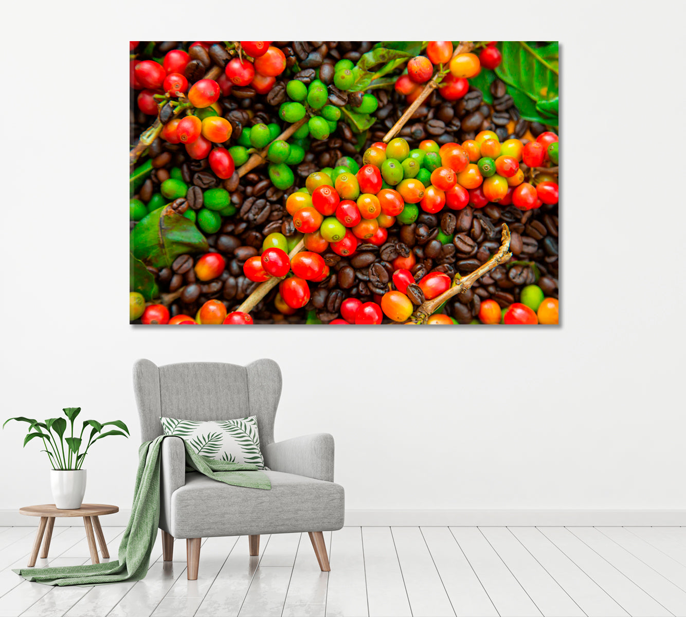 Coffee Berries and Coffee Beans Canvas Print ArtLexy 1 Panel 24"x16" inches 