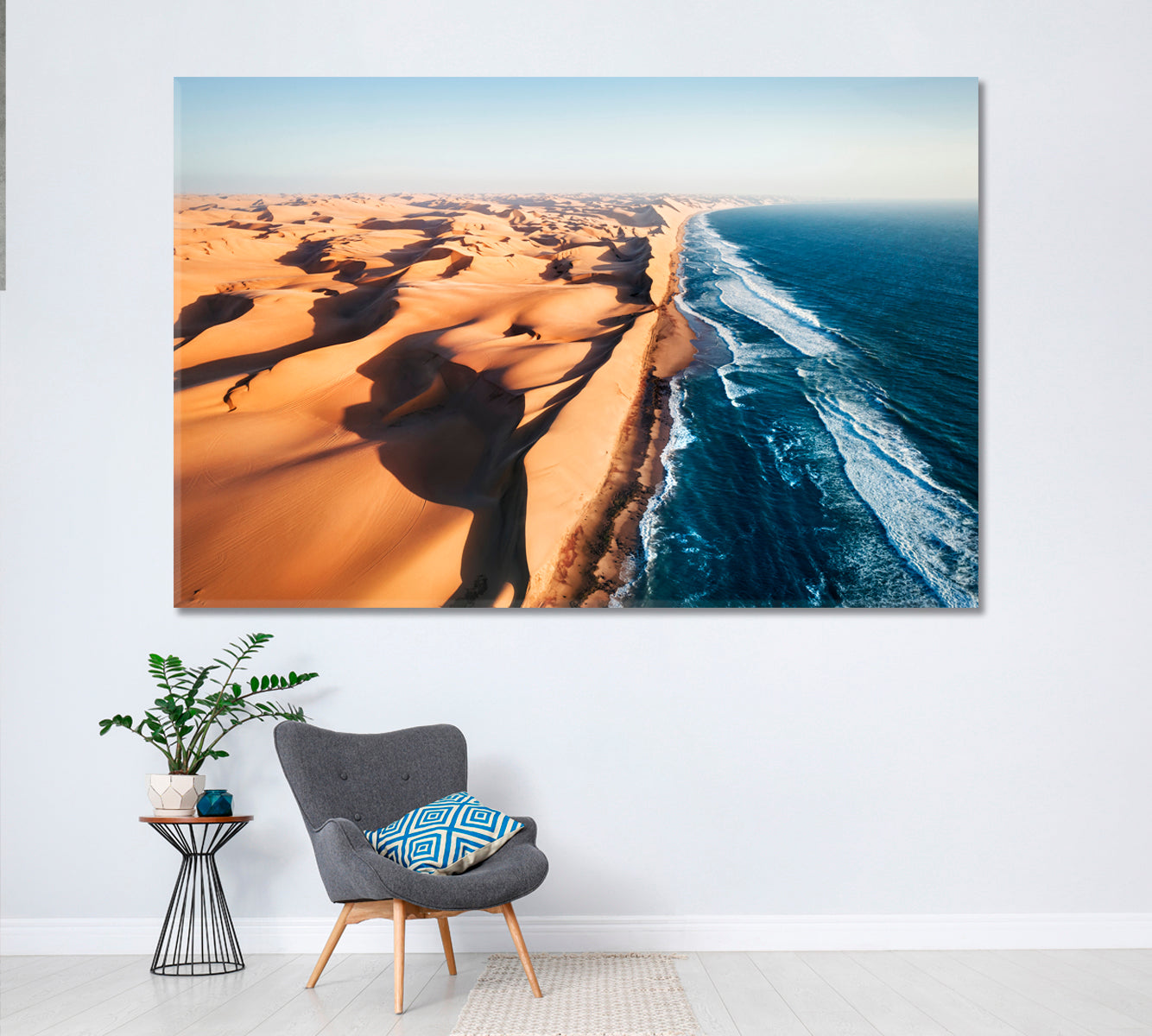 Namib Desert Meets Atlantic Ocean. Skeleton Coast South Africa Canvas Print ArtLexy 1 Panel 24"x16" inches 
