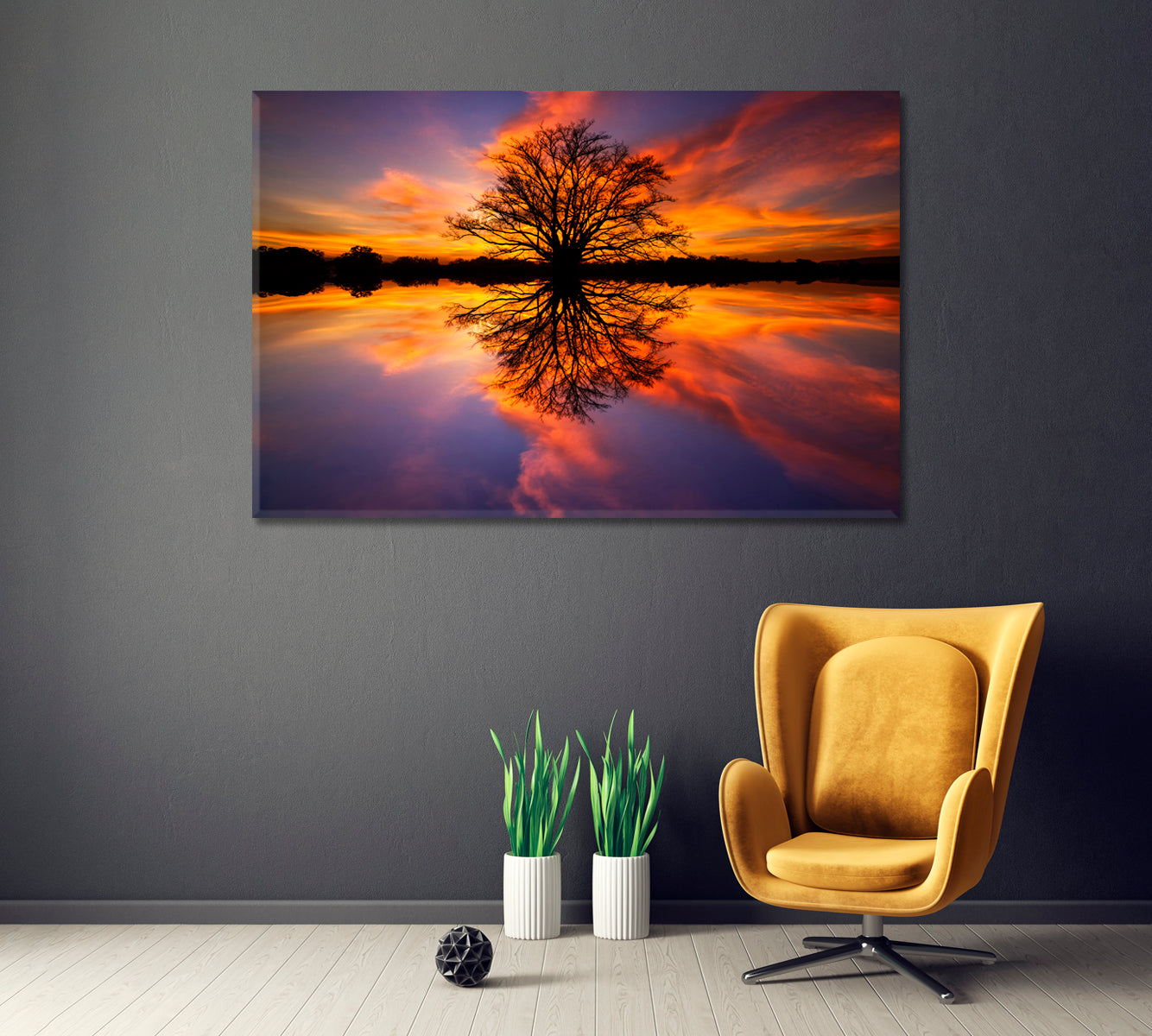 Beautiful Tree Reflected in Water at Sunset Canvas Print ArtLexy   