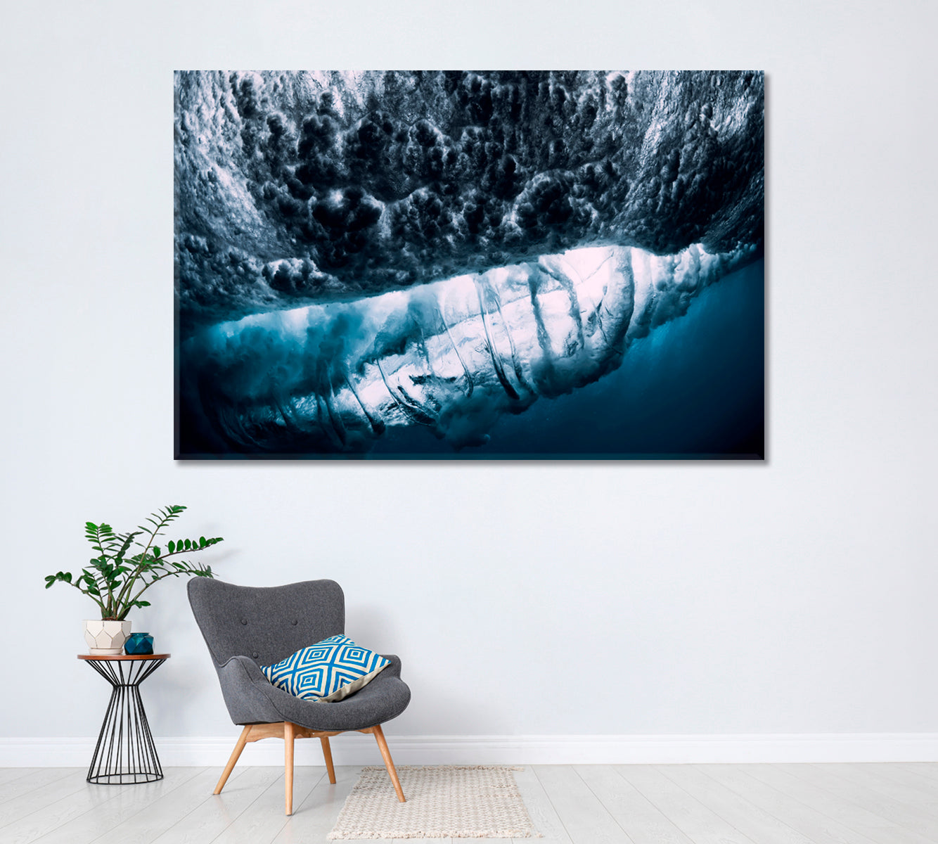 Ocean Wave Underwater with Air Bubbles Canvas Print ArtLexy 1 Panel 24"x16" inches 