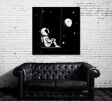 Astronaut Sits on Swing in Space Canvas Print ArtLexy 1 Panel 12"x12" inches 