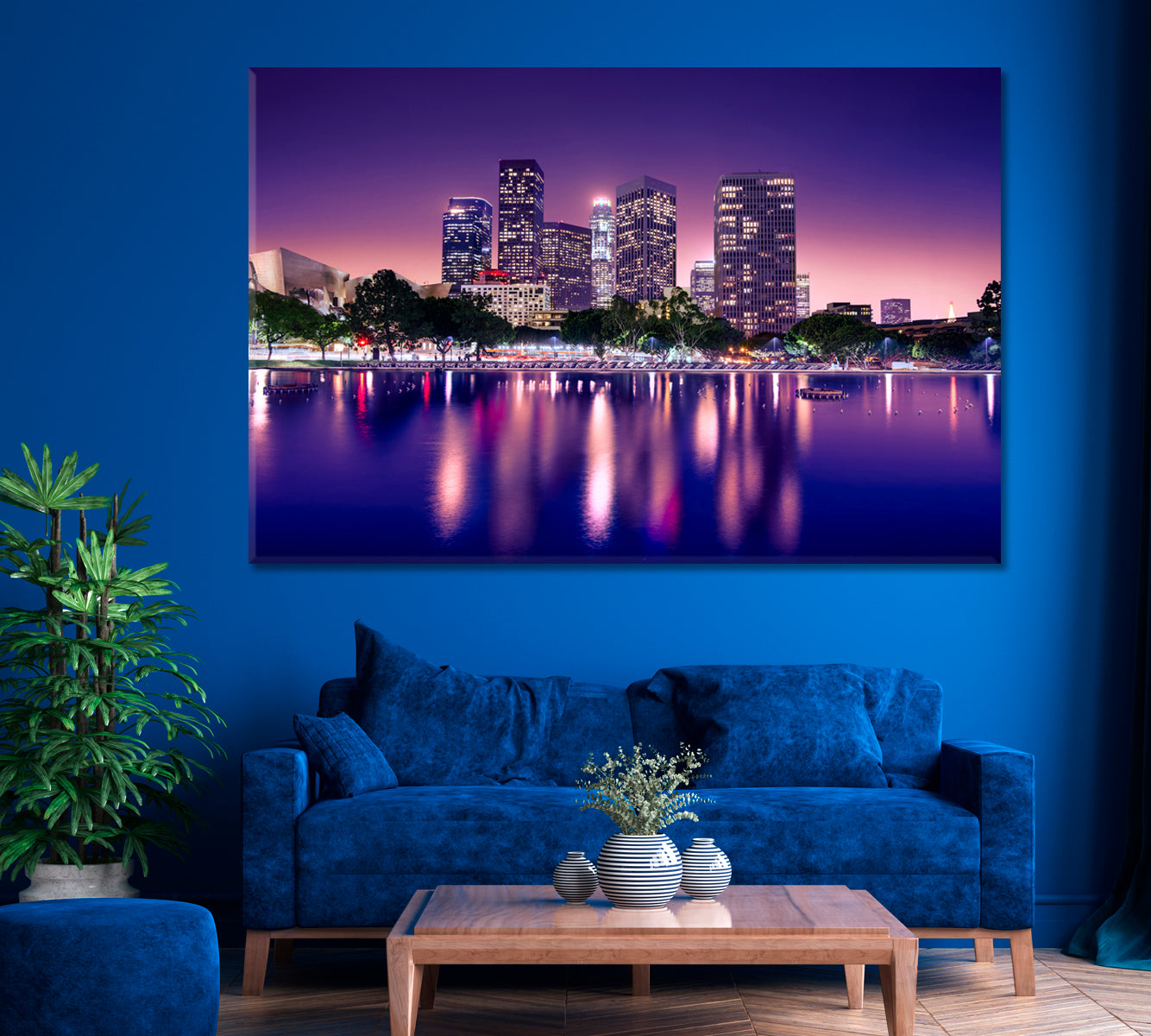Skyscrapers Los Angeles at Night Canvas Print ArtLexy 1 Panel 24"x16" inches 