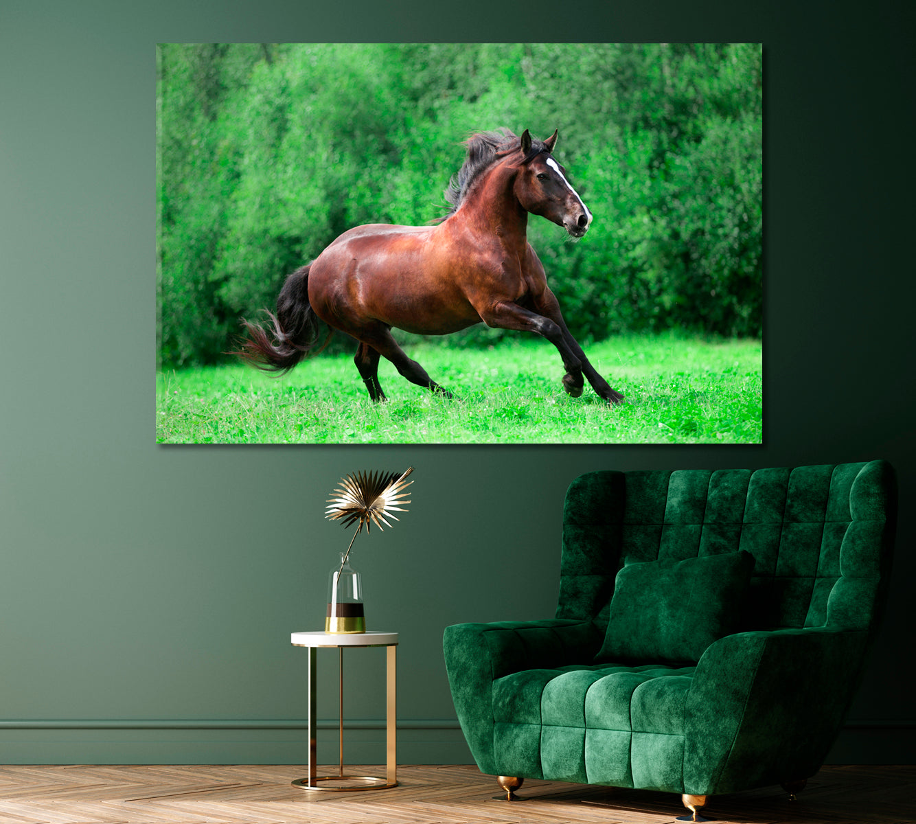 Chestnut Horse Runs Gallop on Summer Field Canvas Print ArtLexy 1 Panel 24"x16" inches 