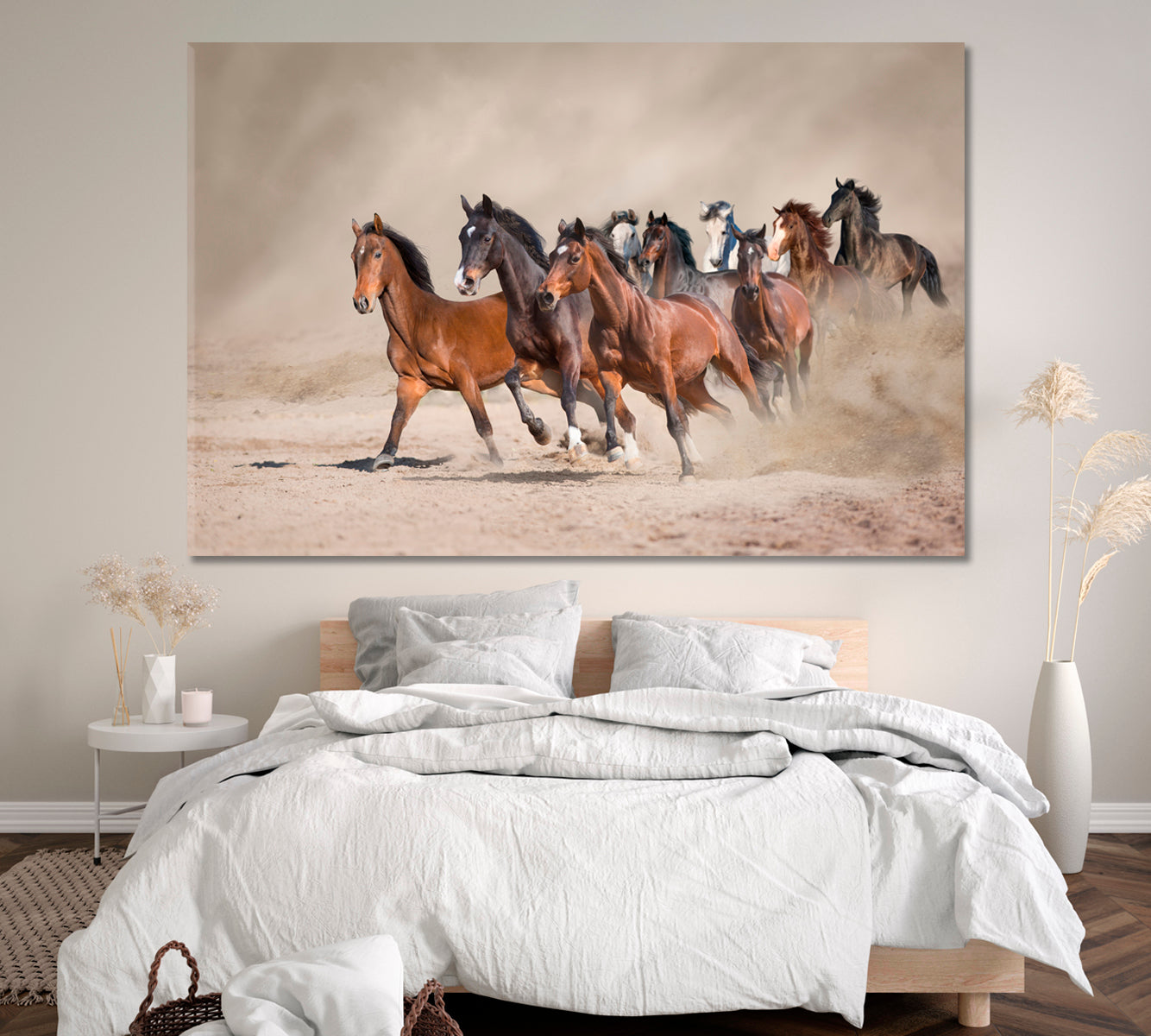 Horse Herd in Desert Canvas Print ArtLexy 1 Panel 24"x16" inches 