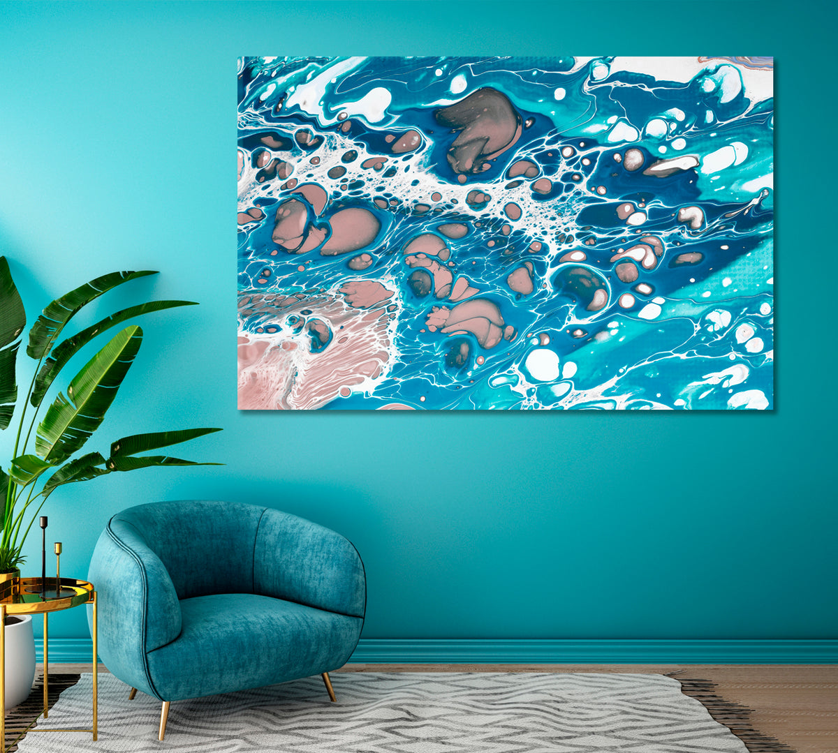 Mixed Liquid Blue Paints Fluid Art Canvas Print ArtLexy 1 Panel 24"x16" inches 
