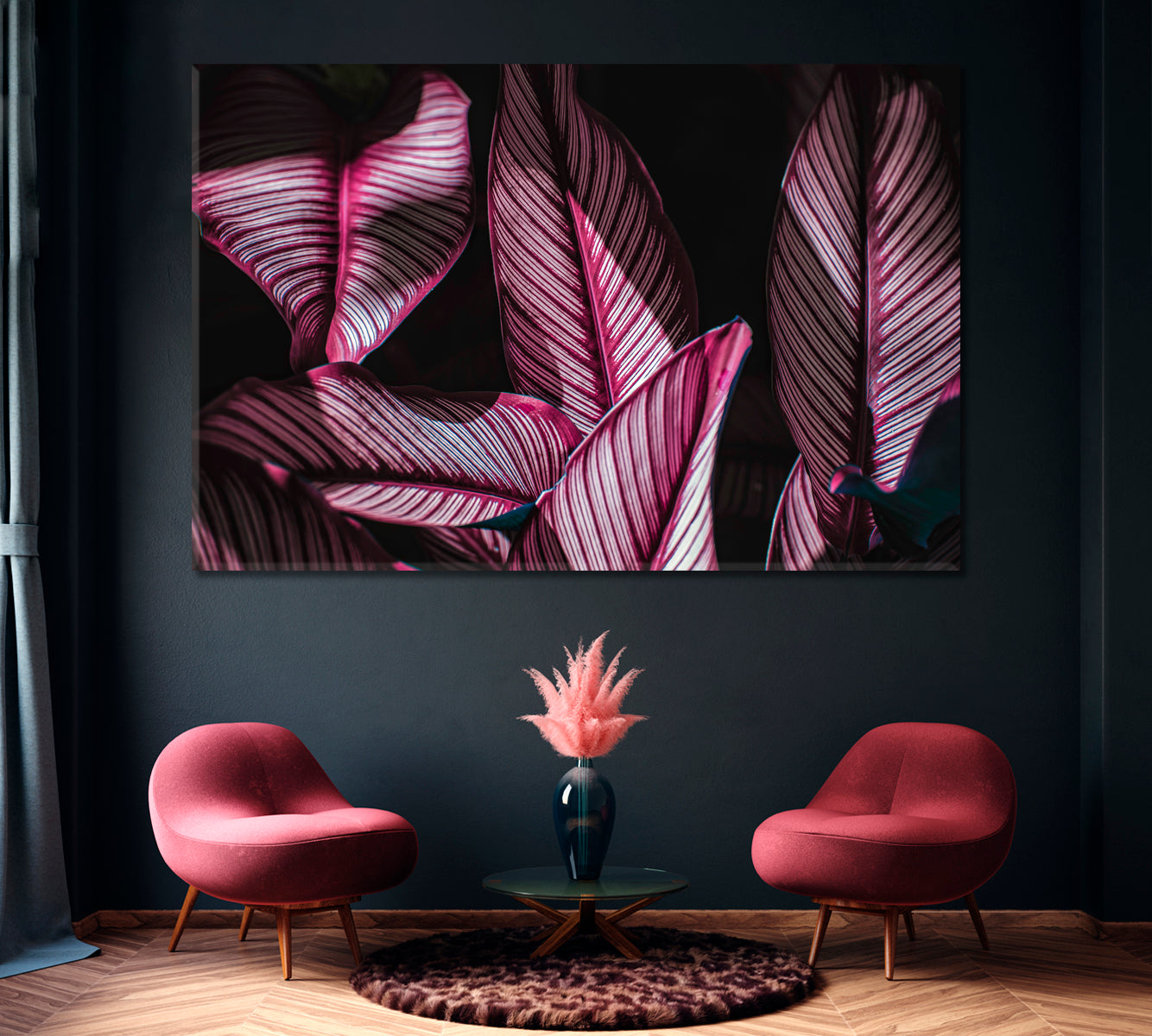 Purple Tropical Leaves Canvas Print ArtLexy 1 Panel 24"x16" inches 