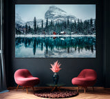Wooden Lodge in Pine Forest on Lake O'hara at Yoho National Park Canada Canvas Print ArtLexy 1 Panel 24"x16" inches 