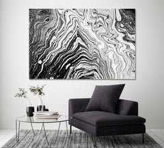 Abstract Black and White Waves and Swirls Canvas Print ArtLexy 1 Panel 24"x16" inches 