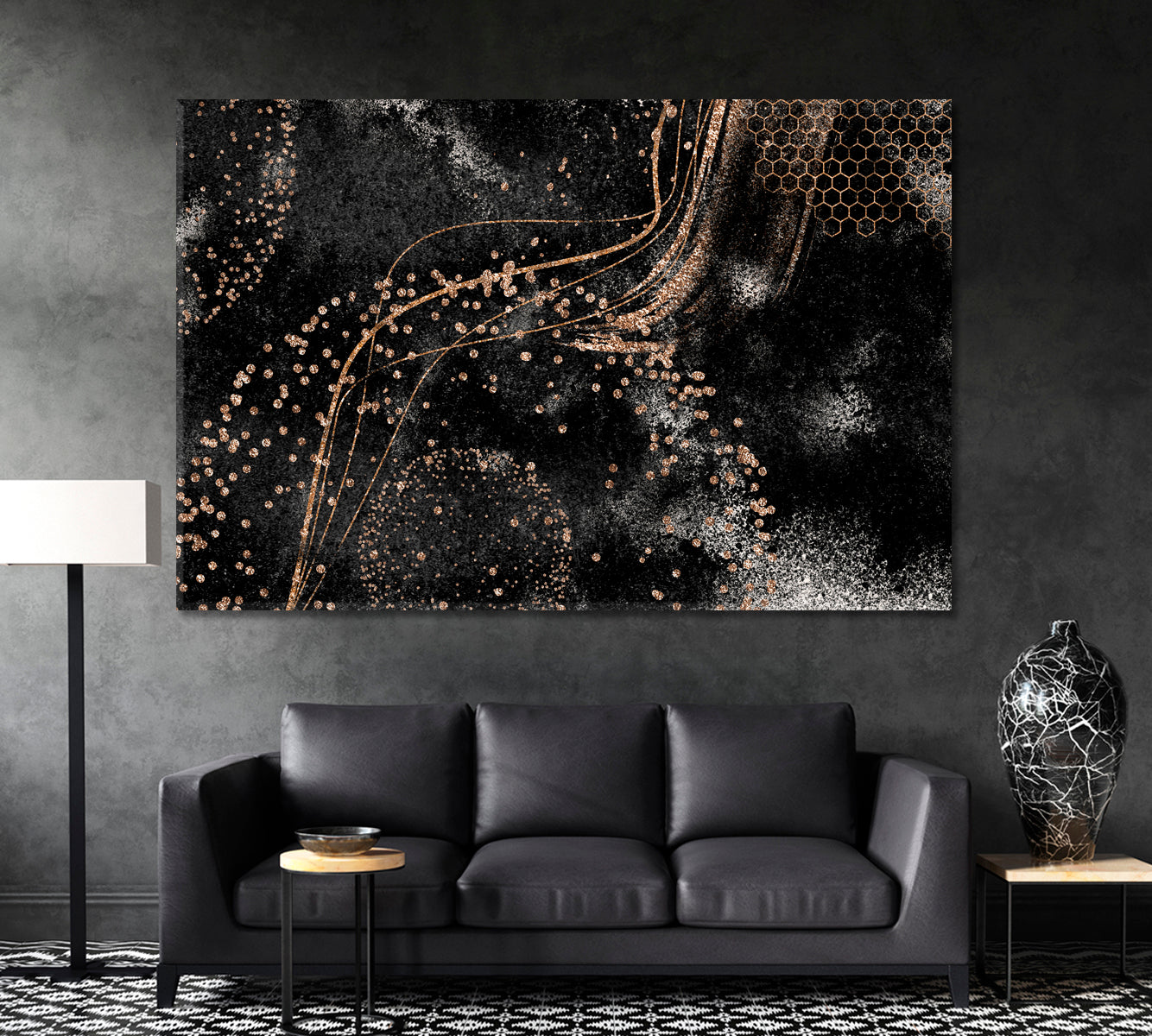Trendy Black & Gold Abstract Pattern Canvas Print ArtLexy 1 Panel 24"x16" inches 