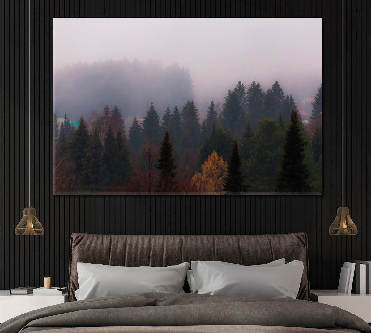 Autumn Forest in Fog Canvas Print ArtLexy 1 Panel 24"x16" inches 