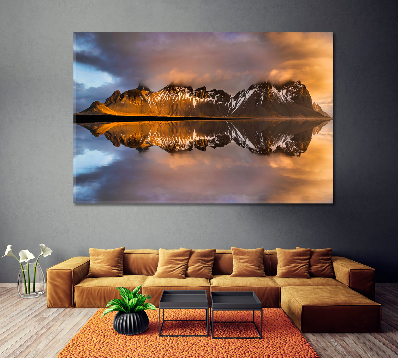 Vestrahorn Mountain Reflection Canvas Print ArtLexy 1 Panel 24"x16" inches 