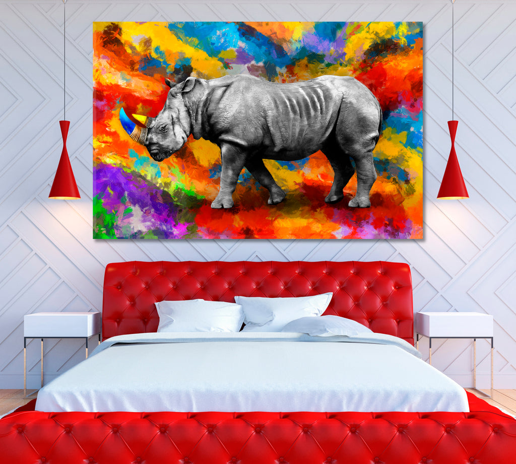 Modern Colorful Rhino Canvas Print ArtLexy 1 Panel 24"x16" inches 