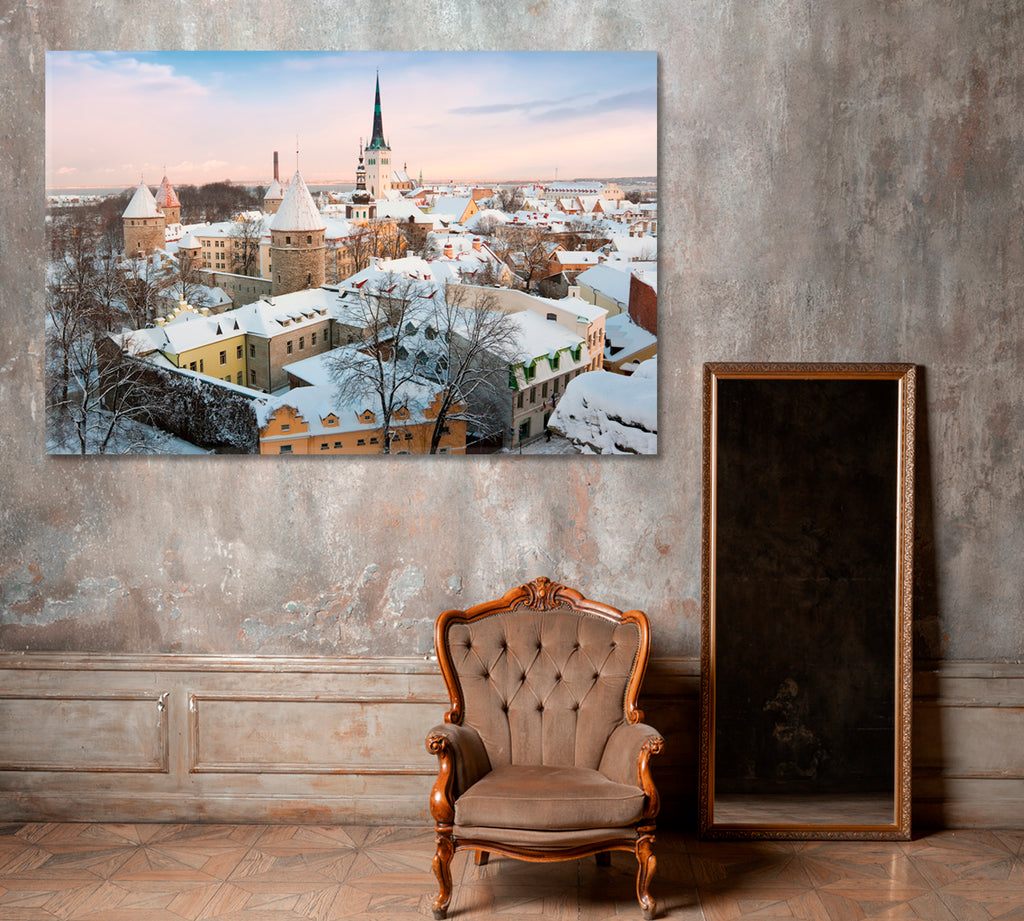 Winter Cityscape Tallinn Old Town Estonia Canvas Print ArtLexy 1 Panel 24"x16" inches 