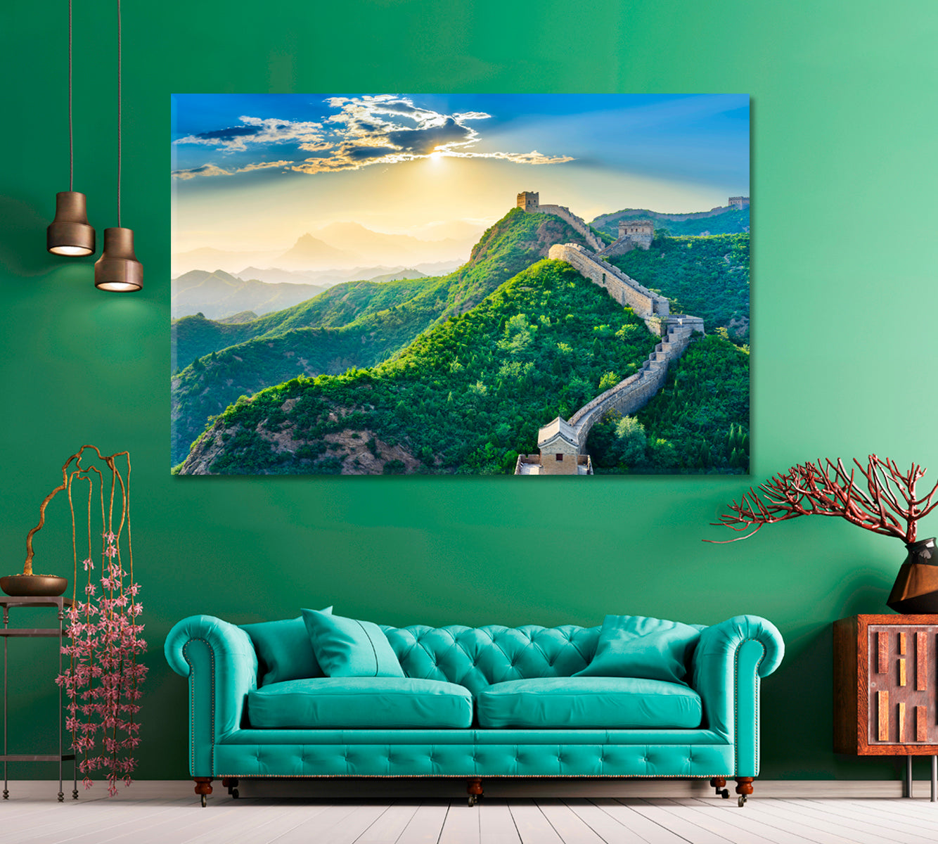 Great Wall of China at Sunset Canvas Print ArtLexy 1 Panel 24"x16" inches 