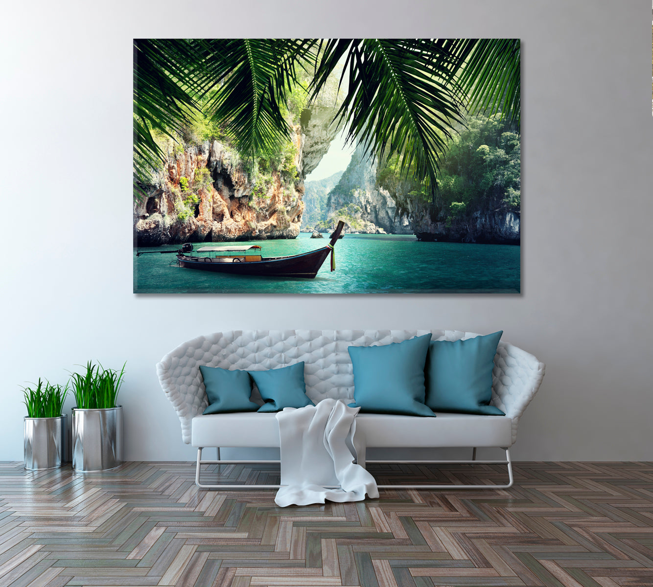 Boat on Krabi Beach Thailand Canvas Print ArtLexy 1 Panel 24"x16" inches 
