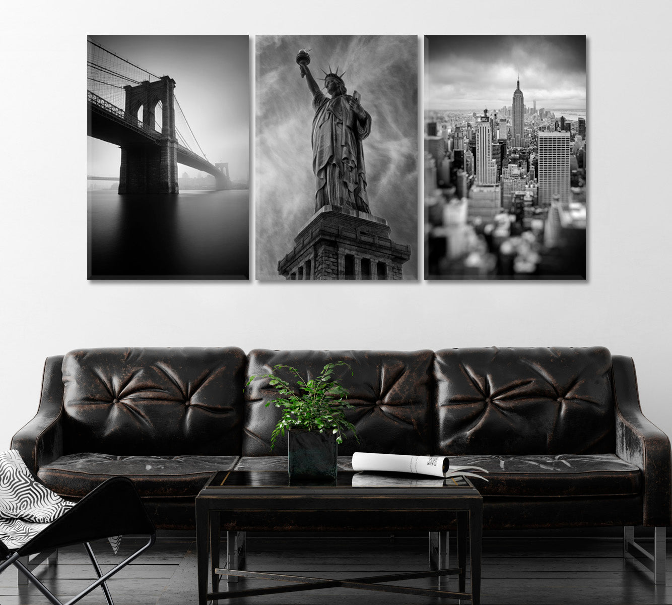 Set of 3 Brooklyn Bridge & New York ‎& Statue of Liberty Canvas Print ArtLexy 3 Panels 48”x24” inches 