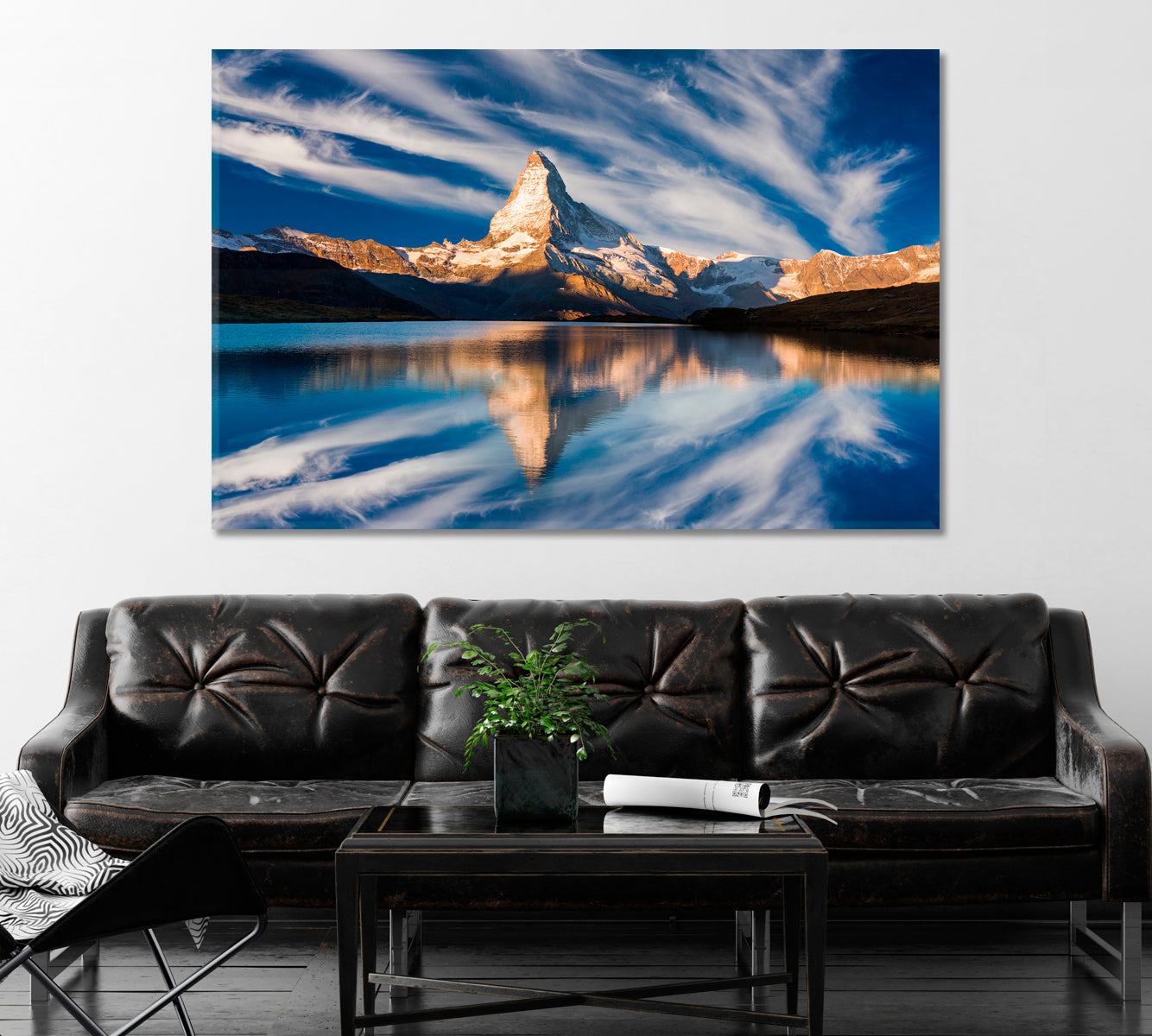 Reflection of Matterhorn Peak in Stellisee Lake Swiss Alps Switzerland Canvas Print ArtLexy 1 Panel 24"x16" inches 