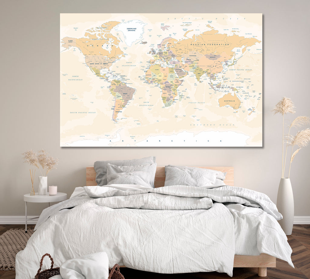Vintage World Map Canvas Print ArtLexy 1 Panel 24"x16" inches 
