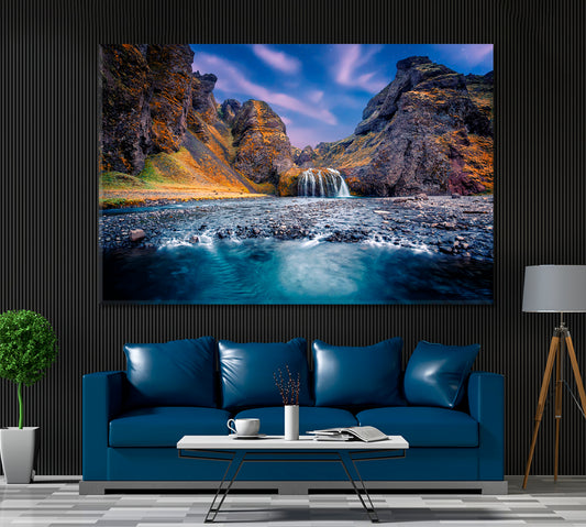 Wonderful Stjornarfoss Waterfall Iceland Canvas Print ArtLexy 1 Panel 24"x16" inches 