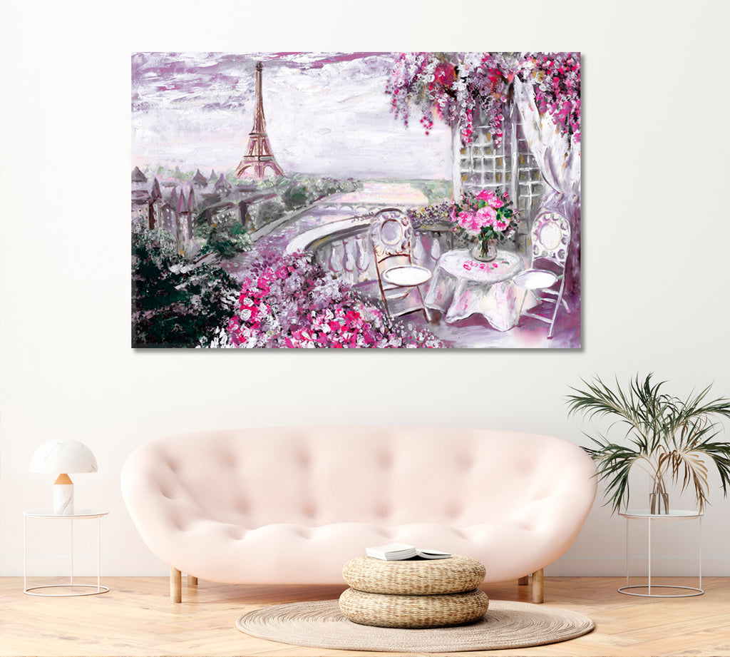 Paris with Eiffel Tower Canvas Print ArtLexy 1 Panel 24"x16" inches 