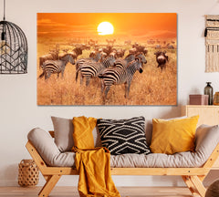 Zebras at Sunset Africa Tanzania Canvas Print ArtLexy 1 Panel 24"x16" inches 