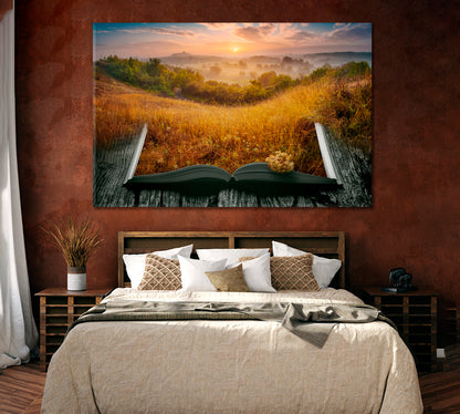 Summer Misty Valley on Pages of Magical Book Canvas Print ArtLexy 1 Panel 24"x16" inches 