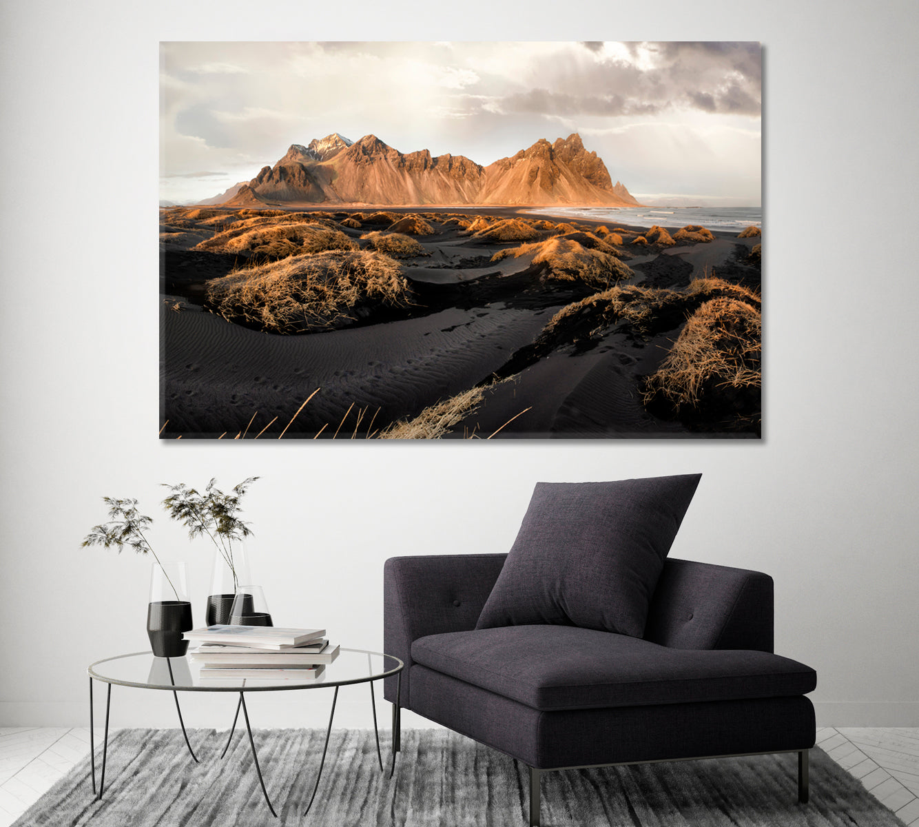 Vestrahorn Mountains and Stokksnes Beach Southern Iceland Canvas Print ArtLexy 1 Panel 24"x16" inches 