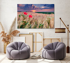 Wheat Field with Poppies Canvas Print ArtLexy 1 Panel 24"x16" inches 