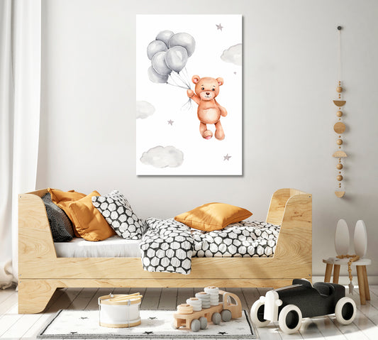 Teddy Bear With Balloons Canvas Print ArtLexy 1 Panel 16"x24" inches 
