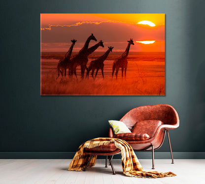 Herd of Giraffes at Sunset Canvas Print ArtLexy   