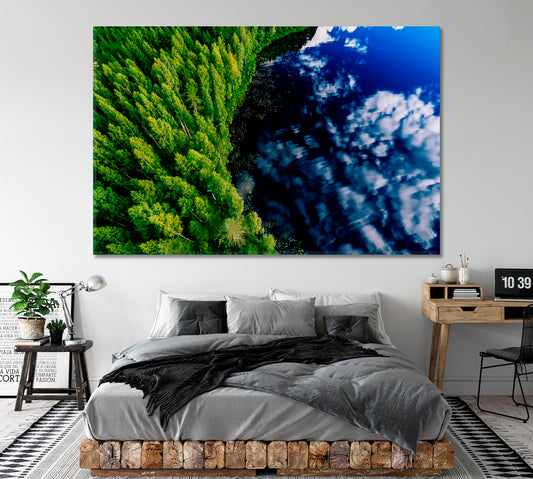 Finland Blue Lake and Green Forest Canvas Print ArtLexy 1 Panel 24"x16" inches 