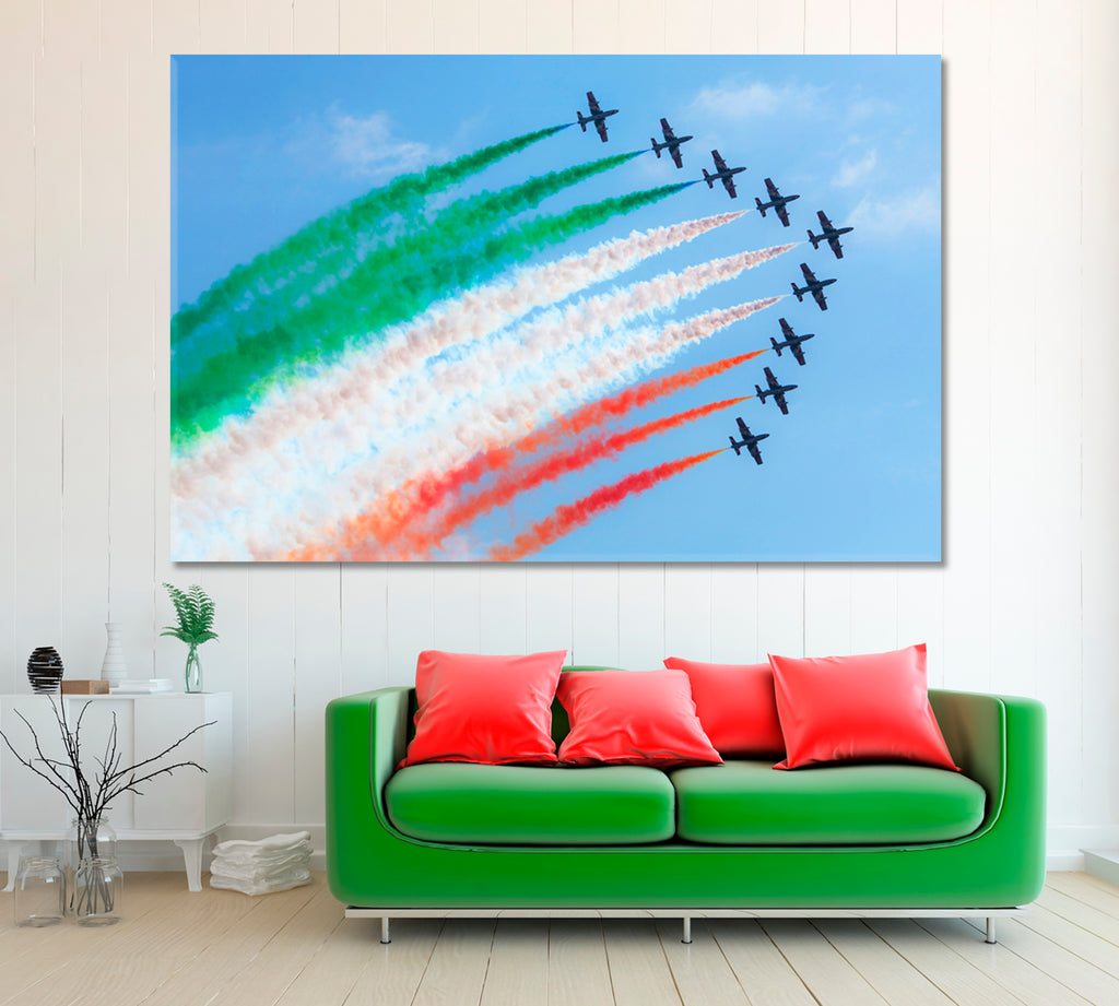 Aerobatic of Italian Team Frecce Tricolori in Russia Canvas Print ArtLexy 1 Panel 24"x16" inches 