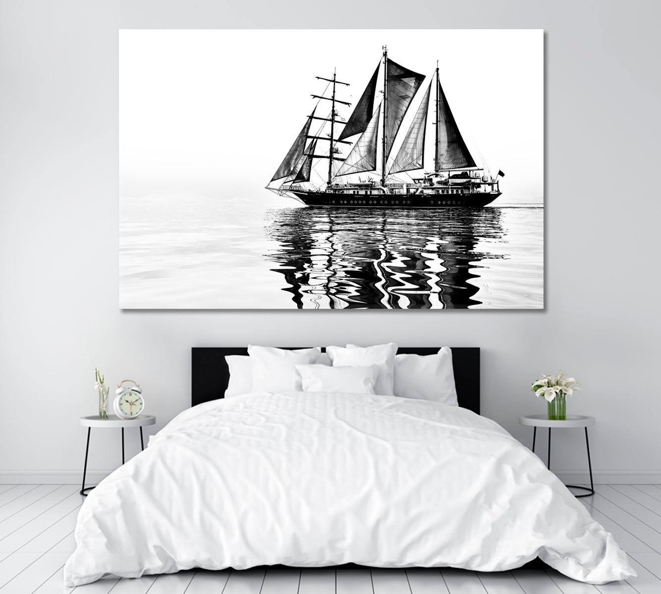 Sailboat in Black and White Canvas Print ArtLexy 1 Panel 24"x16" inches 