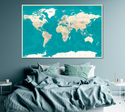 Political World Map Canvas Print ArtLexy 1 Panel 24"x16" inches 