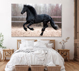 Black Friesian Horse Runs Gallop Canvas Print ArtLexy 1 Panel 24"x16" inches 