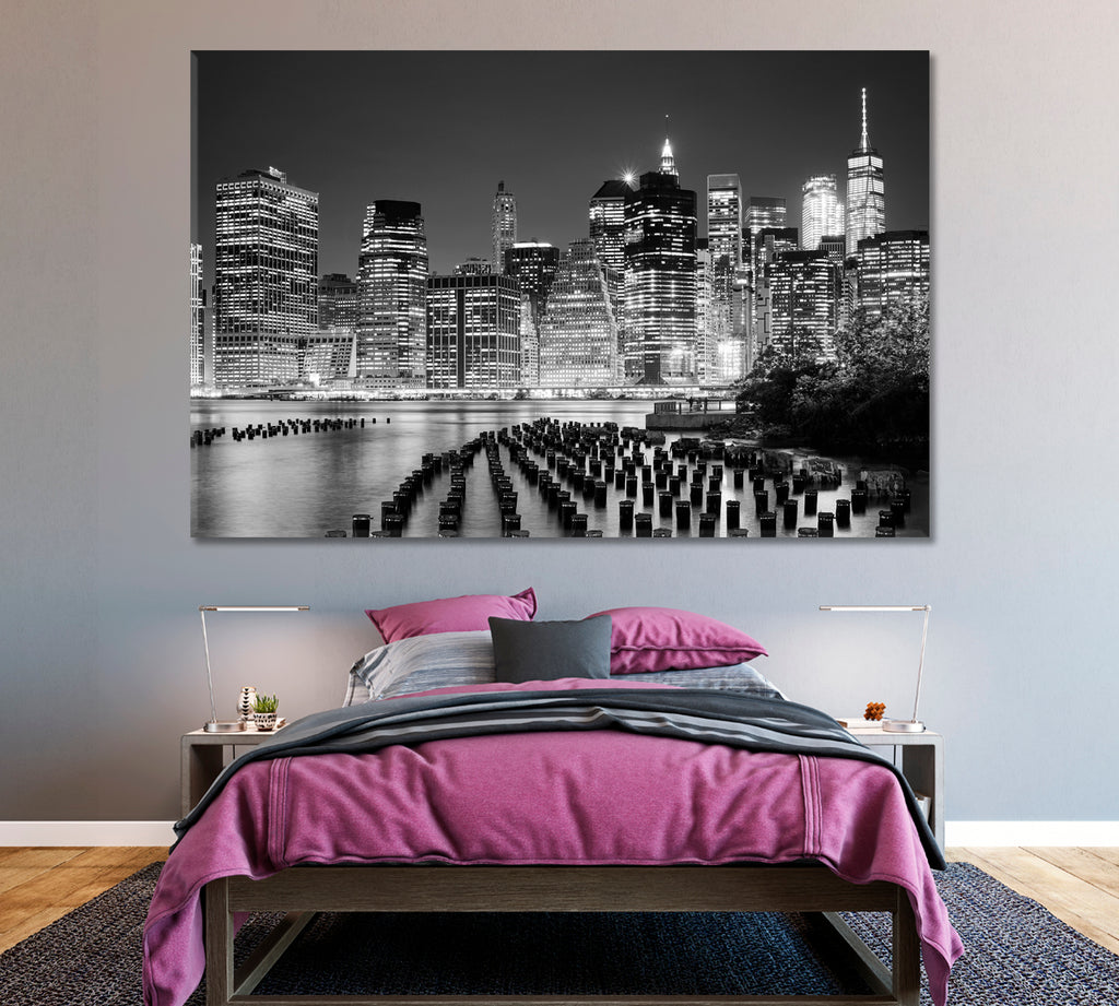 Manhattan Skyline with Abandoned Pier New York City Canvas Print ArtLexy 1 Panel 24"x16" inches 
