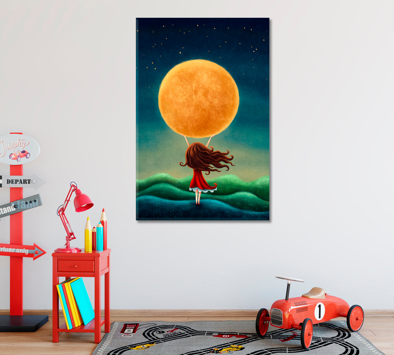 Little Girl Holds the Moon Canvas Print ArtLexy   