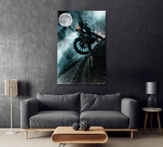 Man Riding Chopper Motorcycle at Night Canvas Print ArtLexy 1 Panel 16"x24" inches 