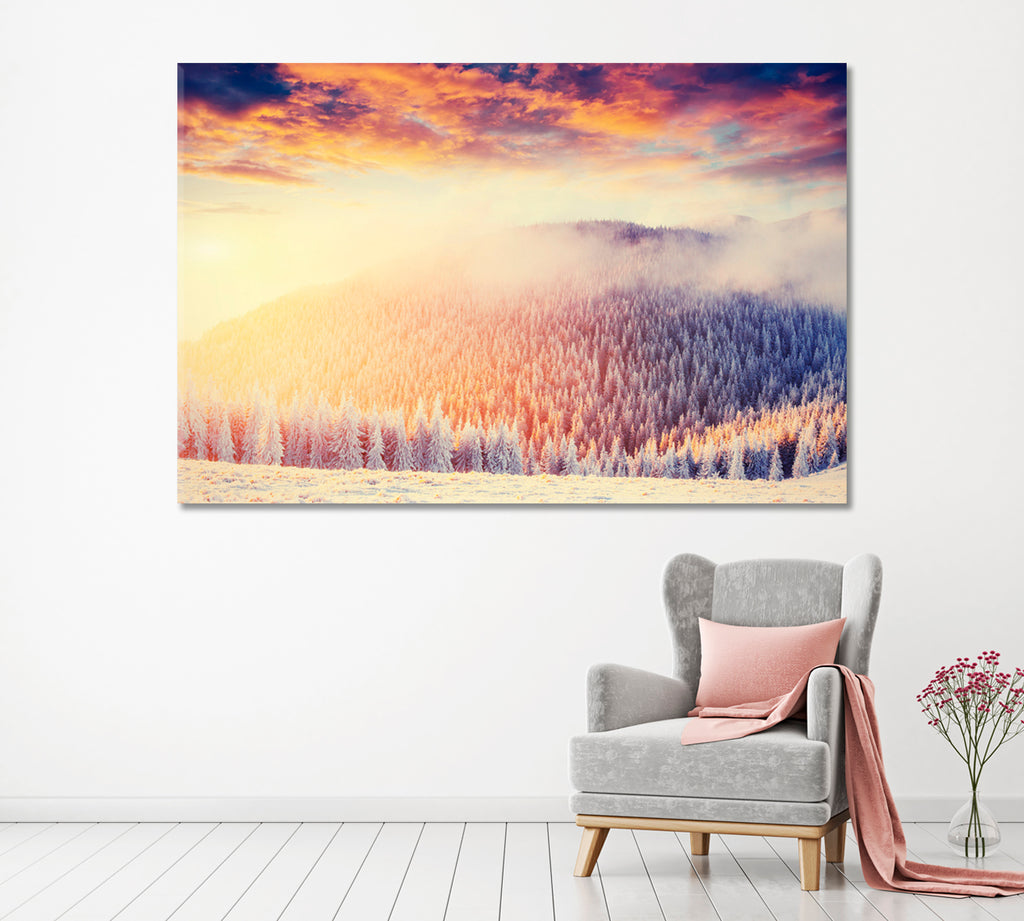 Snowy Forest of Carpathians Canvas Print ArtLexy 1 Panel 24"x16" inches 