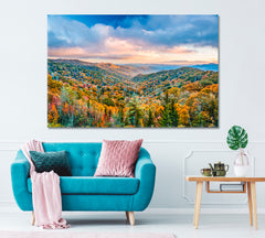 Autumn Landscape of Great Smoky Mountains Tennessee Canvas Print ArtLexy 1 Panel 24"x16" inches 
