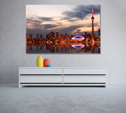Downtown Toronto Canada at Night Canvas Print ArtLexy 1 Panel 24"x16" inches 