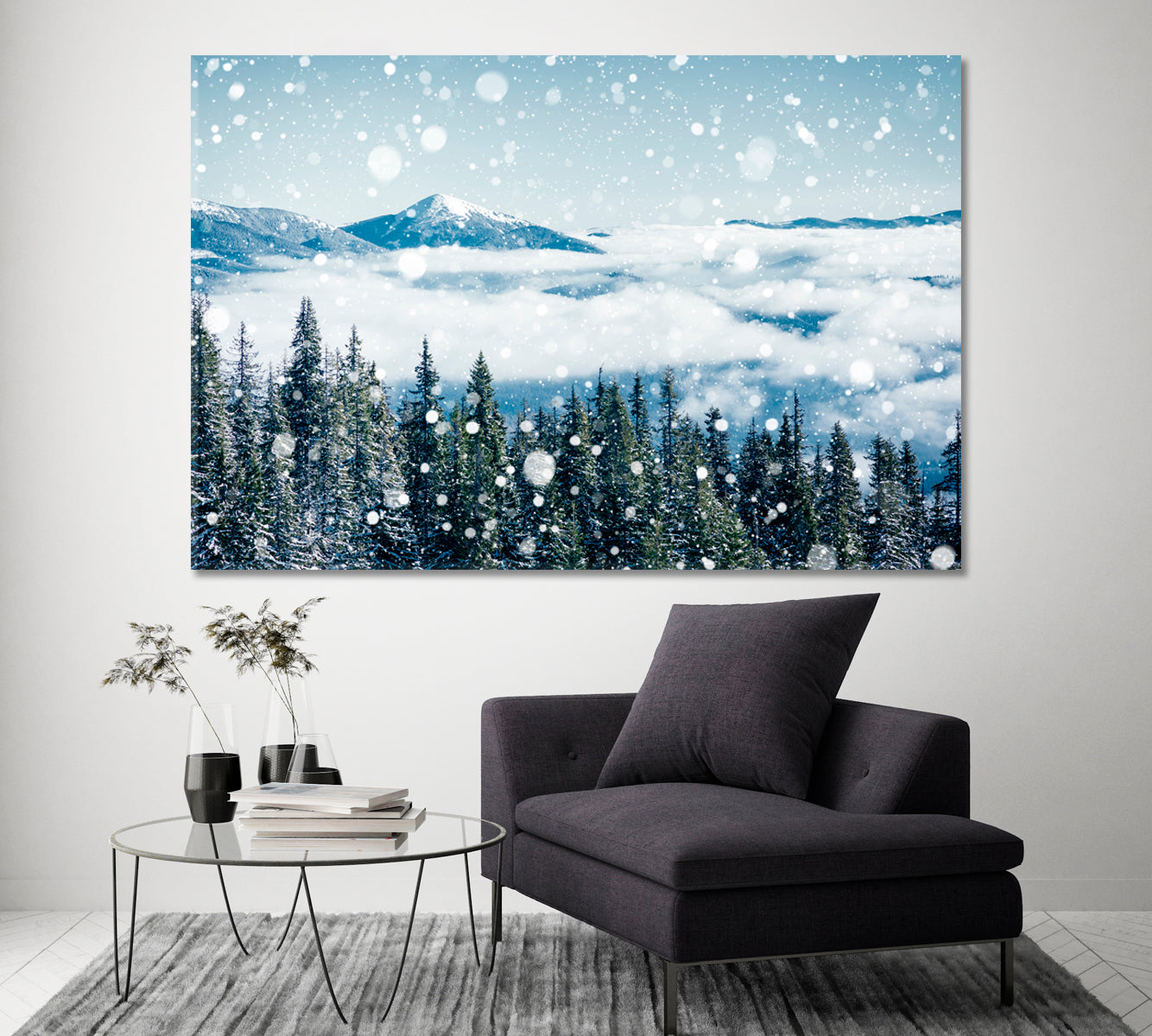 Snowy Coniferous Forest in Carpathian Mountains Ukraine Canvas Print ArtLexy 1 Panel 24"x16" inches 