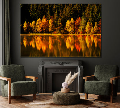 Autumn Landscape with Trees Reflecting in Lake Canvas Print ArtLexy 1 Panel 24"x16" inches 