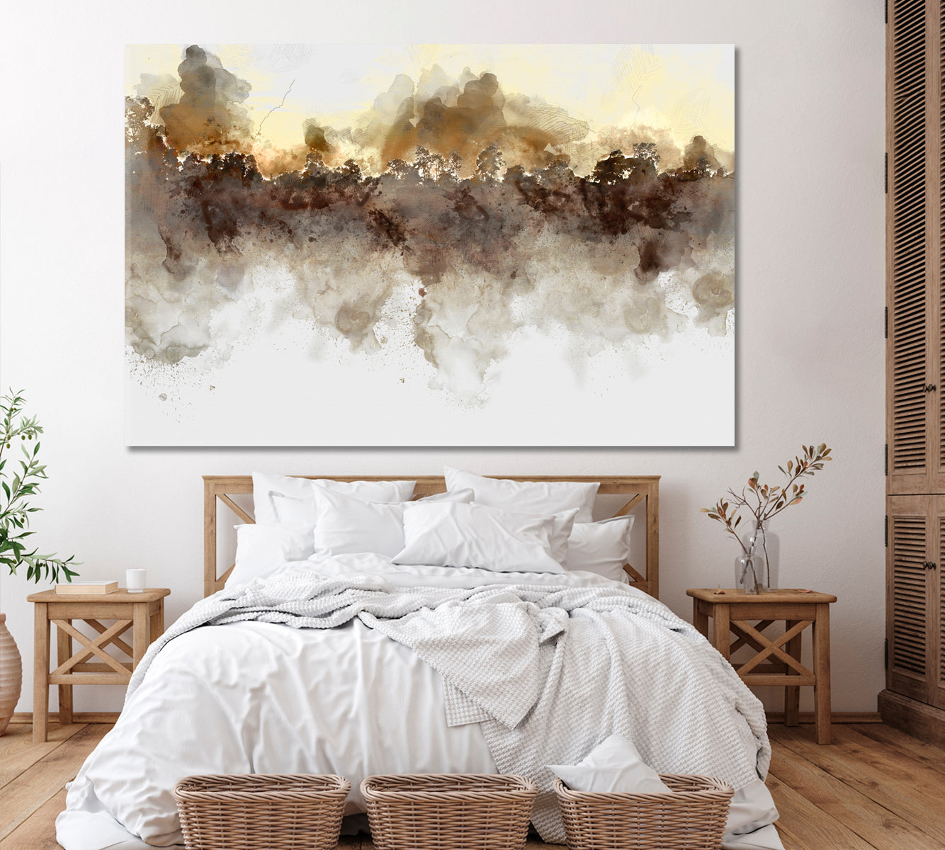 Abstract Watercolor Landscape with Trees Canvas Print ArtLexy 1 Panel 24"x16" inches 