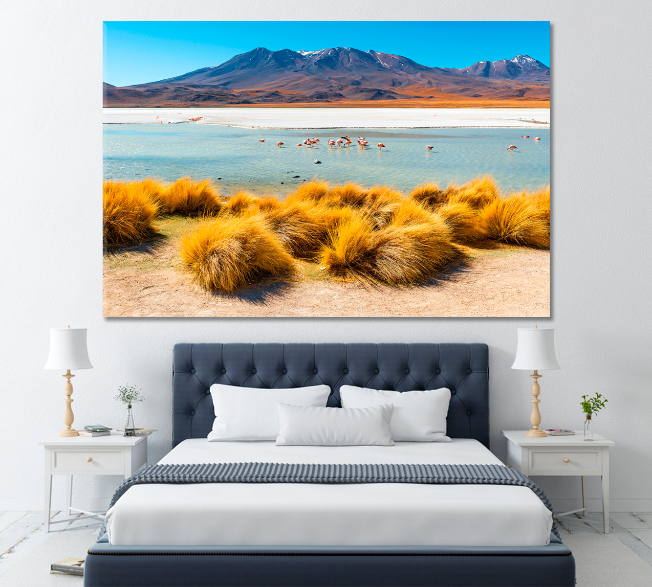 Laguna Canapa with Flamingos Bolivia Canvas Print ArtLexy 1 Panel 24"x16" inches 