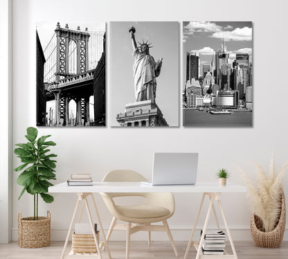 Set of 3 Manhattan Bridge & Midtown Manhattan ‎& Statue of Liberty Canvas Print ArtLexy   