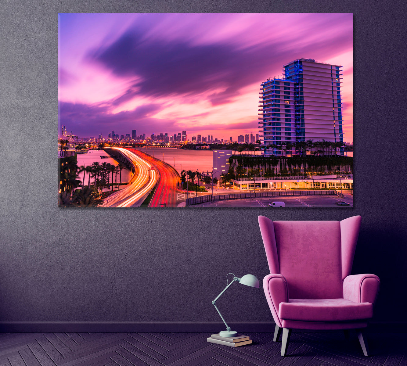 Downtown Miami at Dusk Canvas Print ArtLexy 1 Panel 24"x16" inches 