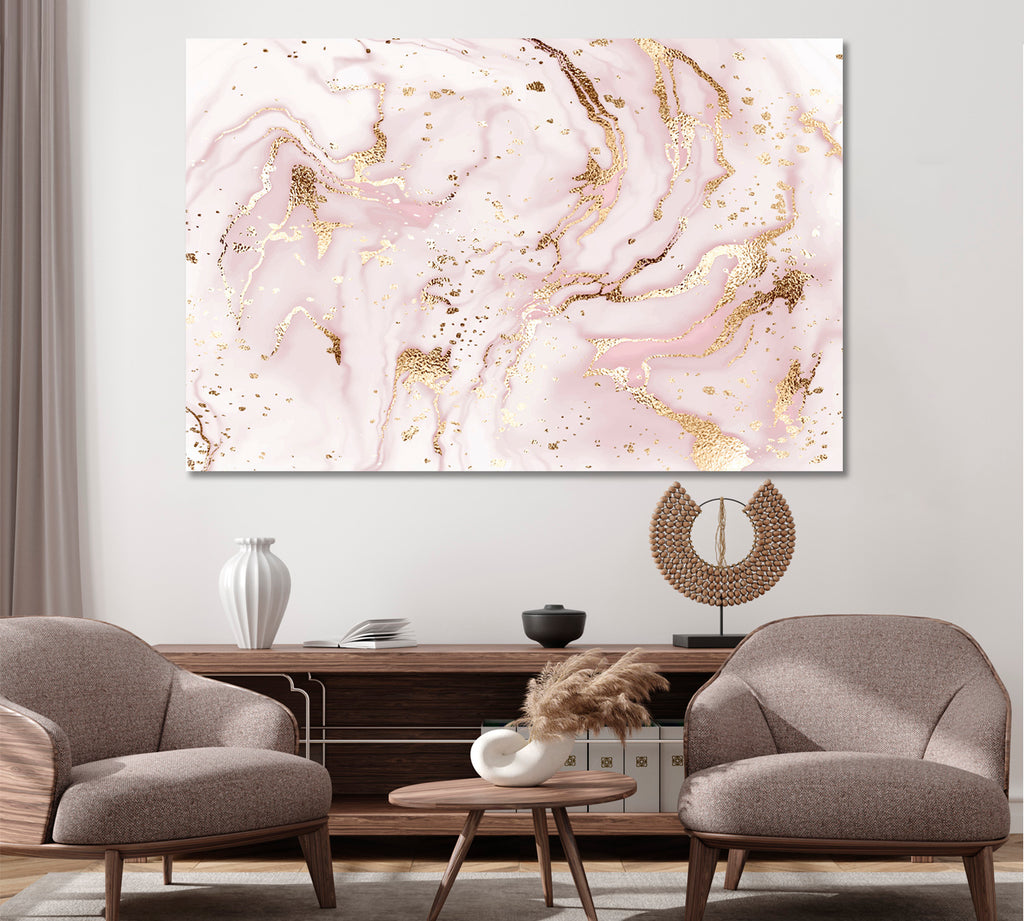Abstract Pink Marble with Gold Veins Canvas Print ArtLexy 1 Panel 24"x16" inches 