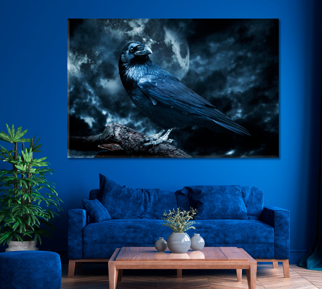Black Raven in Moonlight Canvas Print ArtLexy 1 Panel 24"x16" inches 
