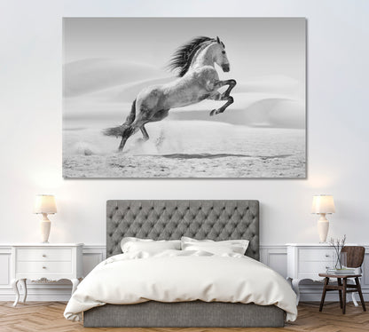 Horse in Desert in Black and White Canvas Print ArtLexy 1 Panel 24"x16" inches 